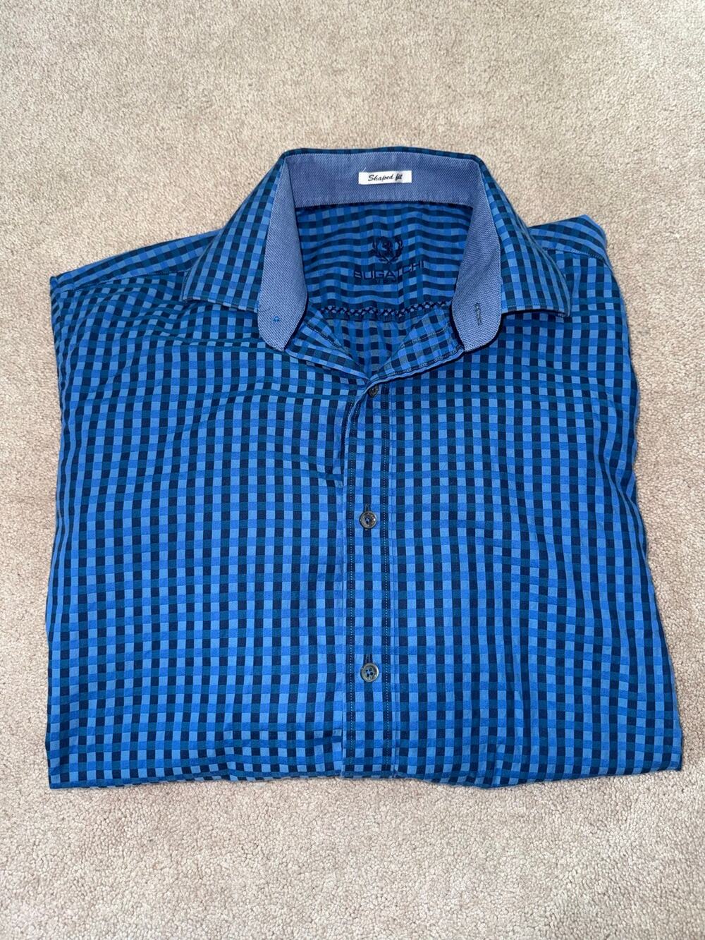 Bugatchi Uomo Men’s Small Blue Gingham Check Button Down Shirt